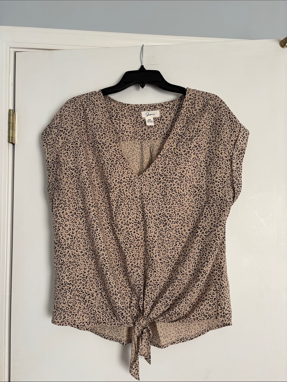 Japna Taupe Leopard-Print Tie-Front V-Neck Blouse